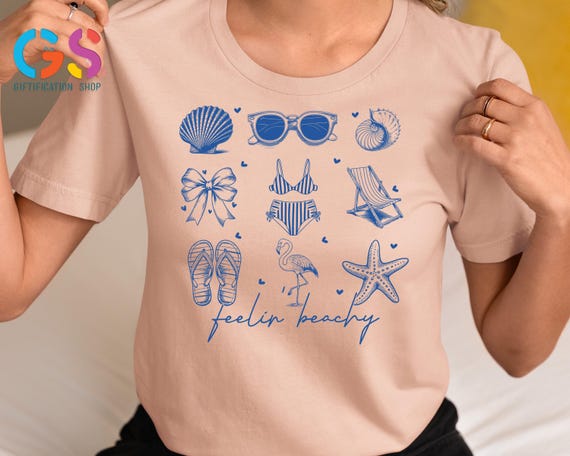 Summer Blue Coquette Bow Vintage Shirt, Coquette Seashell Shirt, Beach T-shirt, Coastal Aesthetics Shirt, Summer Girls Trip Tee
