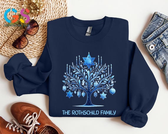 Custom Name Hanukkah Family Tree Sweatshirt, Menorah Candle Light Sweater, Happy Chanukah Season Clothing