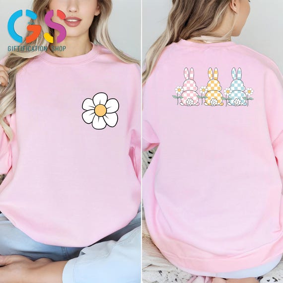 Floral Bunnies Sweatshirt, Easter Day Religious Rabbit Sweater, Happy Animal Lover Clothing, Funny Top