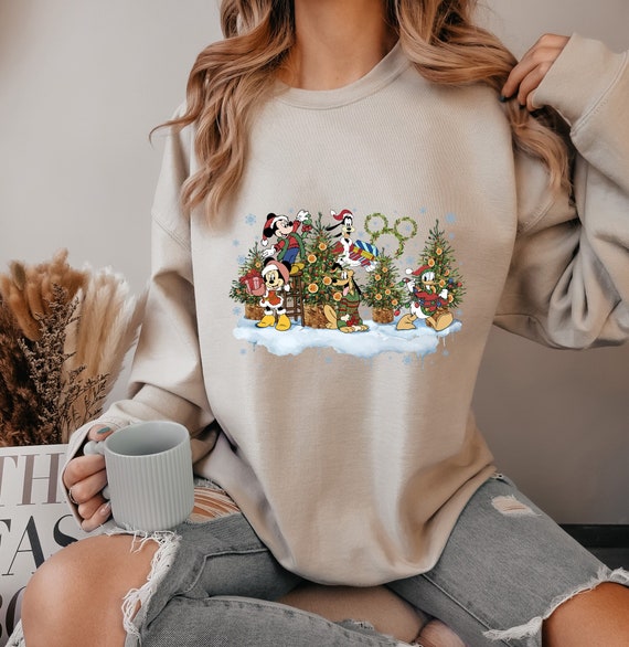 Retro Disneyland Sweatshirt, Mickey Christmas Tree Sweatshirt, Mickey and Friends Christmas Sweater, Vintage Disneyworld Sweatshirt