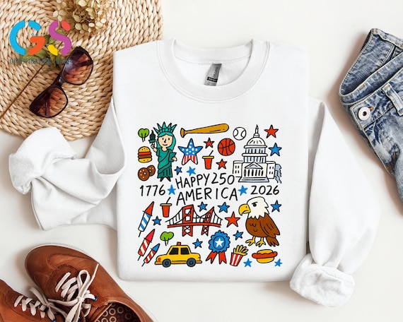 Happy America Toddler Sweatshirt, USA 250th Youth Sweater, Patriotic Anniversary Kid Pullover, American Flag Clothing