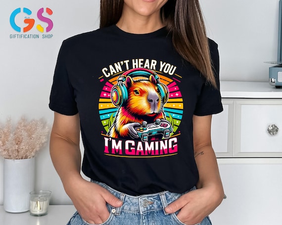 Funny Gaming Capybara Shirt, I Can’t Hear You I’m Gaming Tee, Game Controller Shirt, Video Games Gifts for Him, Cute Animal Lover Shirt