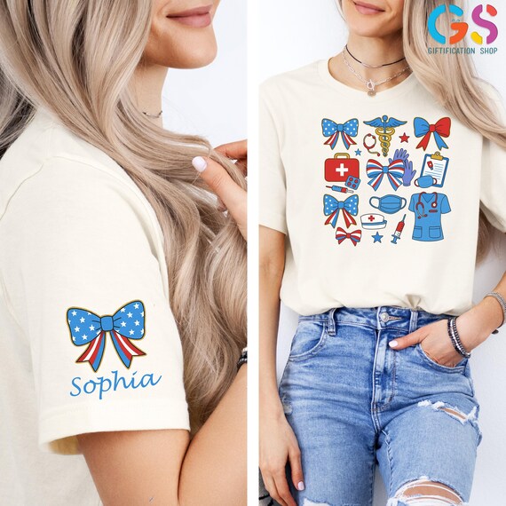 Custom Name Nurse 4th Of July Shirt, Patriotic Nurse Shirt, USA Nurse Tee, Nurse Appreciation Tee, Nurse Crew T-Shirt, American Nurse Shirt