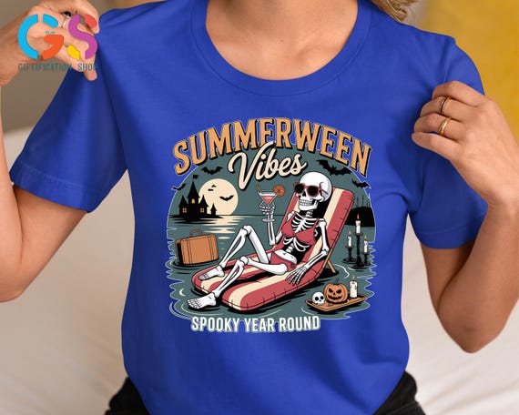 Summer Halloween Tshirt, Summerween Shirt, Skeleton Summer Shirt, Spooky Summer Shirt, Summer Gift for Halloween, Funny Skeleton Shirt