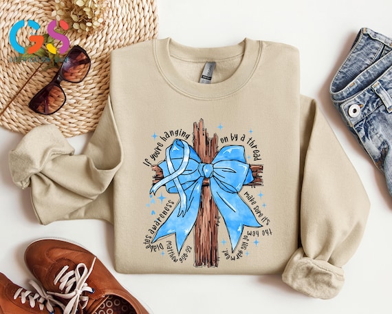 Diabetes Awareness Sweatshirt with Cross, Blue Riboon Sweater, Diabetes Awareness Gift, Fight Diabetes Gift, Christian Diabetes Hoodie