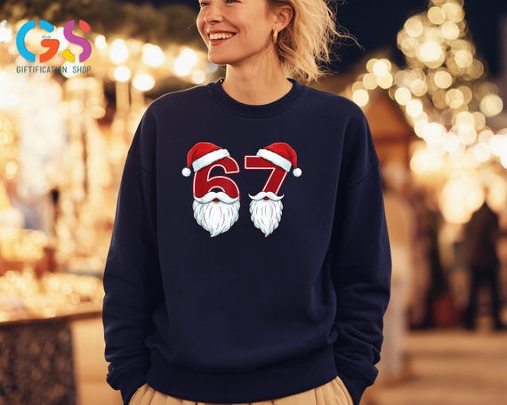 Santa Claus 6 7 Sweatshirt, Viral Six Seven Meme Christmas Sweater, Teen Generation Holiday Xmas Santa Gift