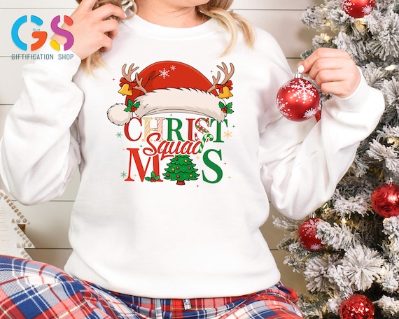 Christmas Squad Sweatshirt, Family Christmas Crew Sweater, Christmas Group Gift, Christmas Pajamas Sweater, Xmas Tree and Sanata Hat Hoodie