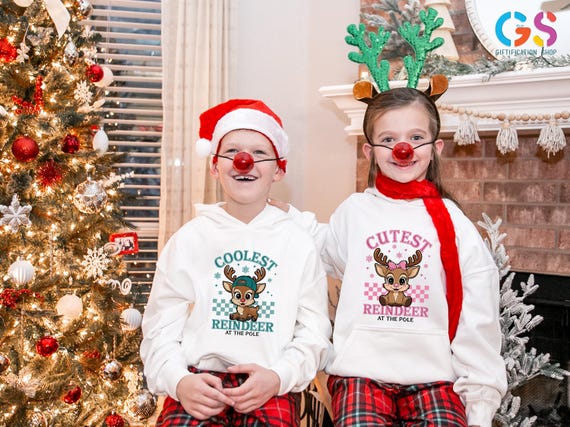 Coolest Reindeer At The Pole Sweatshirt, Christmas Toddler Matching Sweater, Christmas Gift for Kids, Xmas Reindeer Hoodie