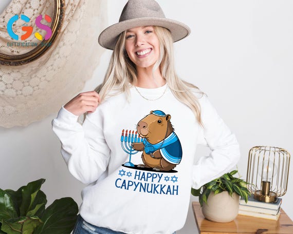 Funny Capybara Hanukkah Sweatshirt, Jewish Holiday Capybara Sweater, Capy Menorah Humor Gift, Celebration Outfit