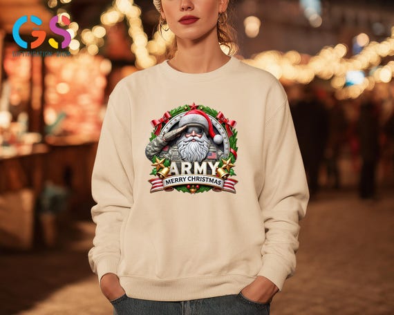 Army Santa Claus Sweatshirt, Merry Christmas Military Sweater, Patriotic Soldier Xmas Hoodie, Funny USA Holiday Top