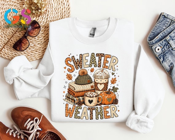 Sweater Weather Sweatshirt, Preppy Leopard Coffee Tshirt, Pumpkin Plaid Fall Tee, Cozy Autumn Sweater Latte Shirt