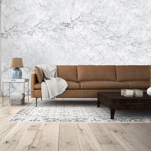 White marble wall mural 144wx100h removable | realistic texture grey grain carrare | surface backdrop decor | large hd wallpaper 100sqft diy