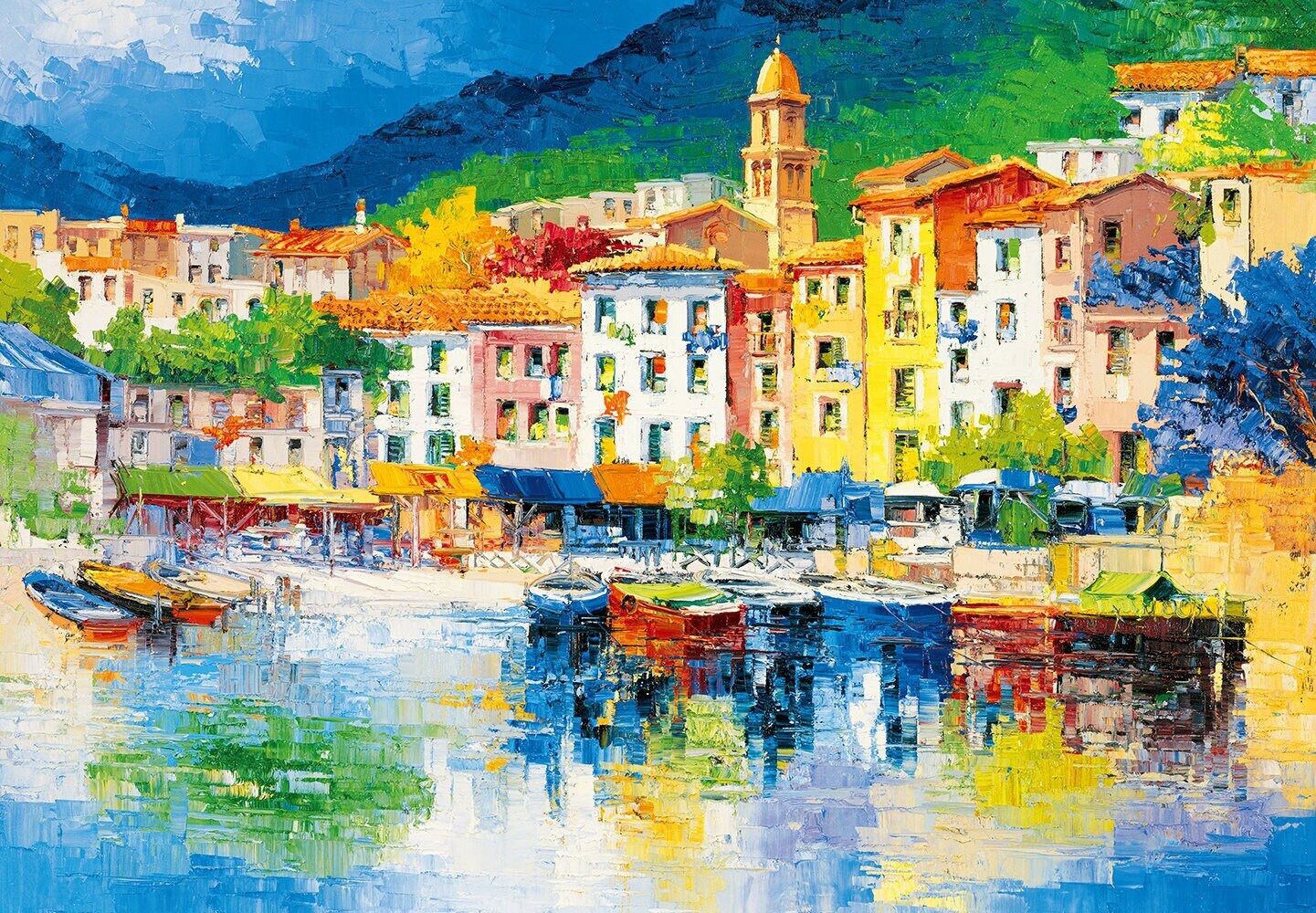 Impressionist Paint Wall Mural 144wx100h Italy Harbor Warm Colorful ...