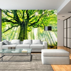 Tree Forest Wall Mural 144wx100h Removable | Beech Leaf Bright Green ...