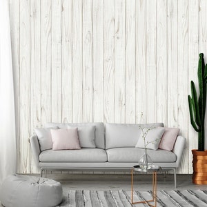 Wooden fence wall mural 144wx100h removable | white realistic wheatered texture surface rustic background decor | large hd wallpaper 100sqft