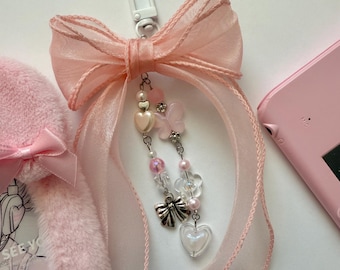 Cute beaded bow keychain for kpop photocard binder, card holder, keys, phone charm