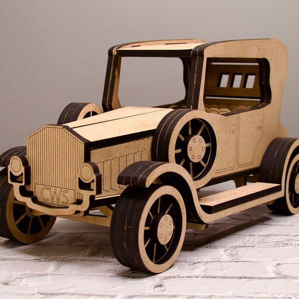 Wood Laser cut 1918 Ford T Touring, Wood Car Replica, Car Enthusiast Gift, Man Cave Gift, Unique man Gift, Wood Classic Car, Glowforge Cut