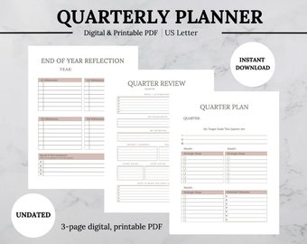 Quarterly Planner, Digital Planner, Undated Planner, Planner Printable, 2023 Planner, Goal Planner