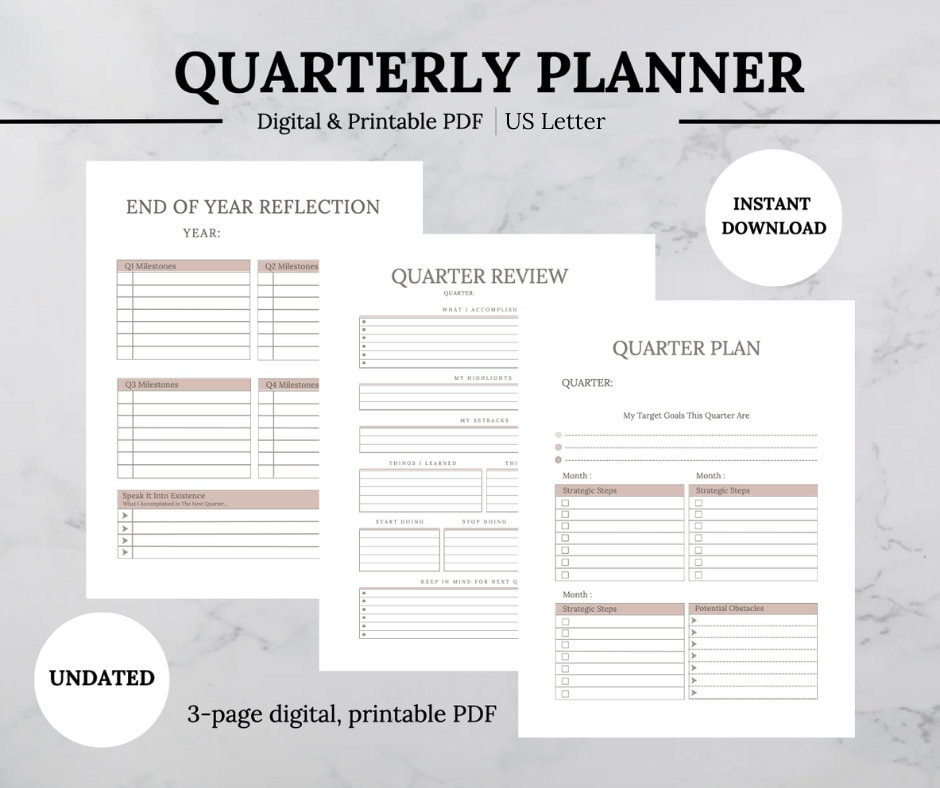 Quarterly Planner, Digital Planner, Undated Planner, Planner Printable ...