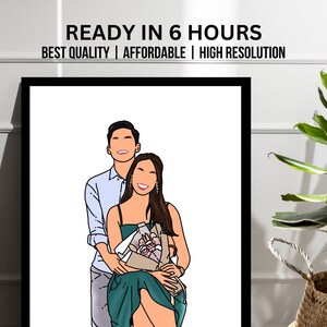 Arte personalizado de la foto, retrato de dibujos animados, retrato sin rostro personalizado, retrato minimalista, arte digital de dibujos animados, arte imprimible, retrato de parejas