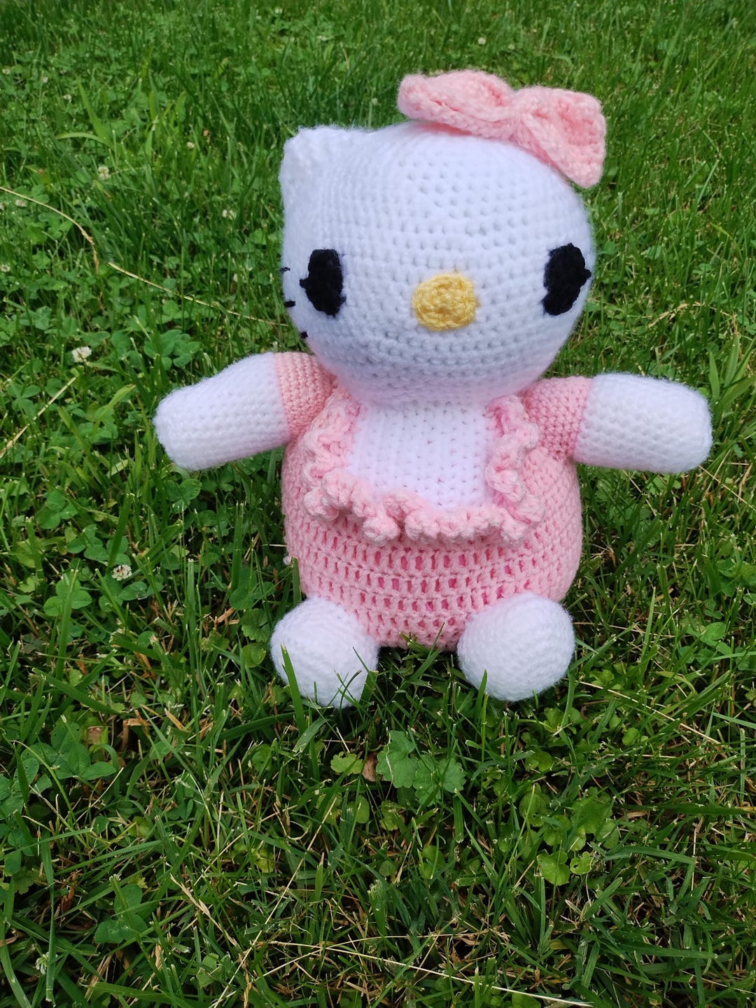 Pink Hello Kitty Rope Hello Kitty Kitten Crochet Plushie Pink Ruffle Hairbow Made to Order ...