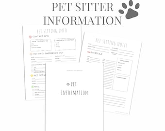 Pet Sitter Instructions, Printable Pet Care Planner