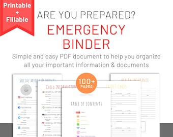 Emergency Binder • Life Organizer PDF • Printable & Fillable Family Planner for Medical, Legal, Financial and Disaster Preparedness