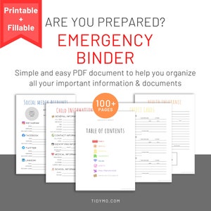 Emergency Binder • Life Organizer PDF • Printable & Fillable Family Planner for Medical, Legal, Financial and Disaster Preparedness