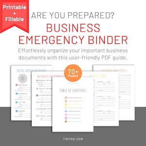 Small Business Emergency Binder • Printable & Fillable SOP Organizer • Biz Info, Contacts, Passwords, Loans, Accounts, Logins PDF