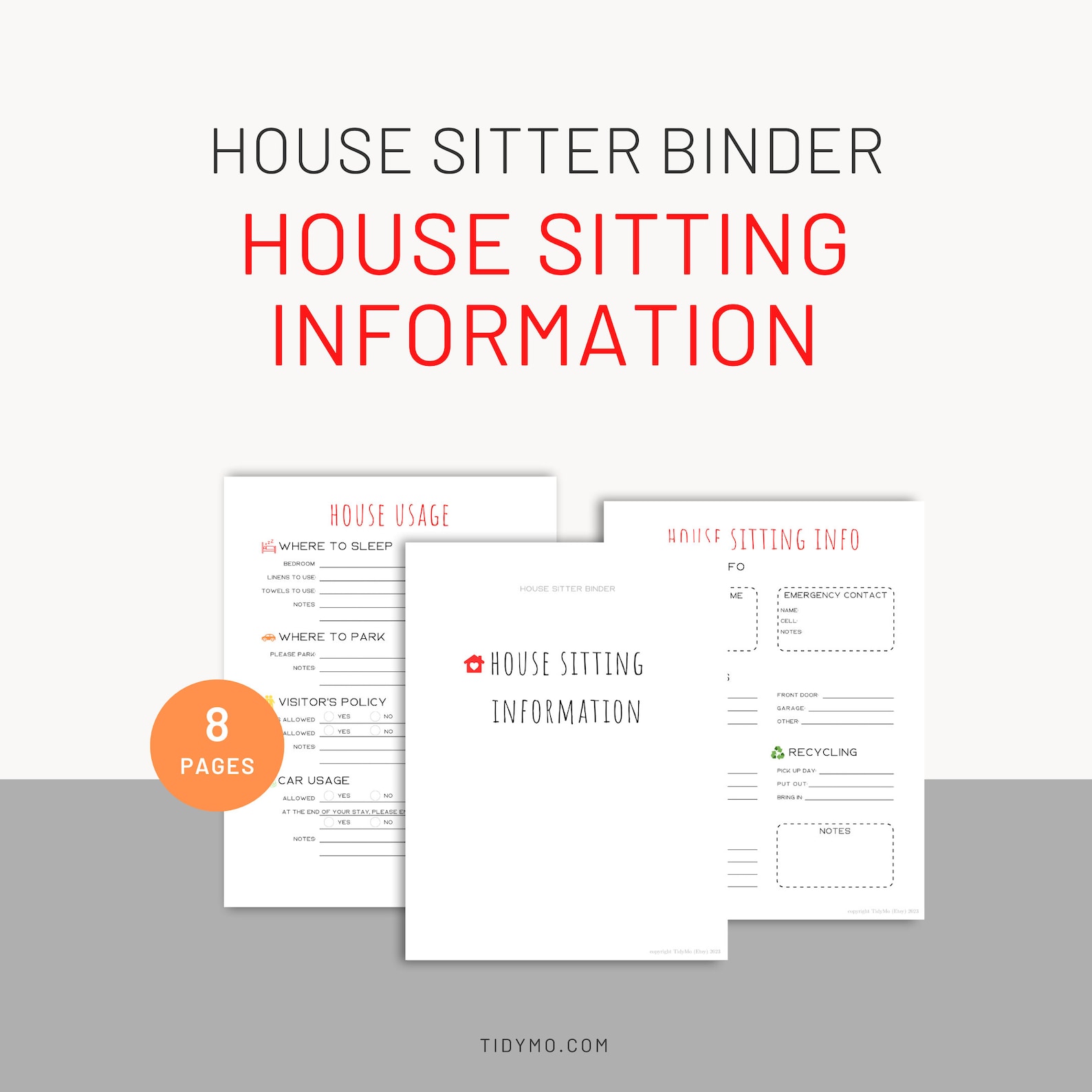 House Sitter Binder |house Sitter Instructions Printable |house Sitter ...