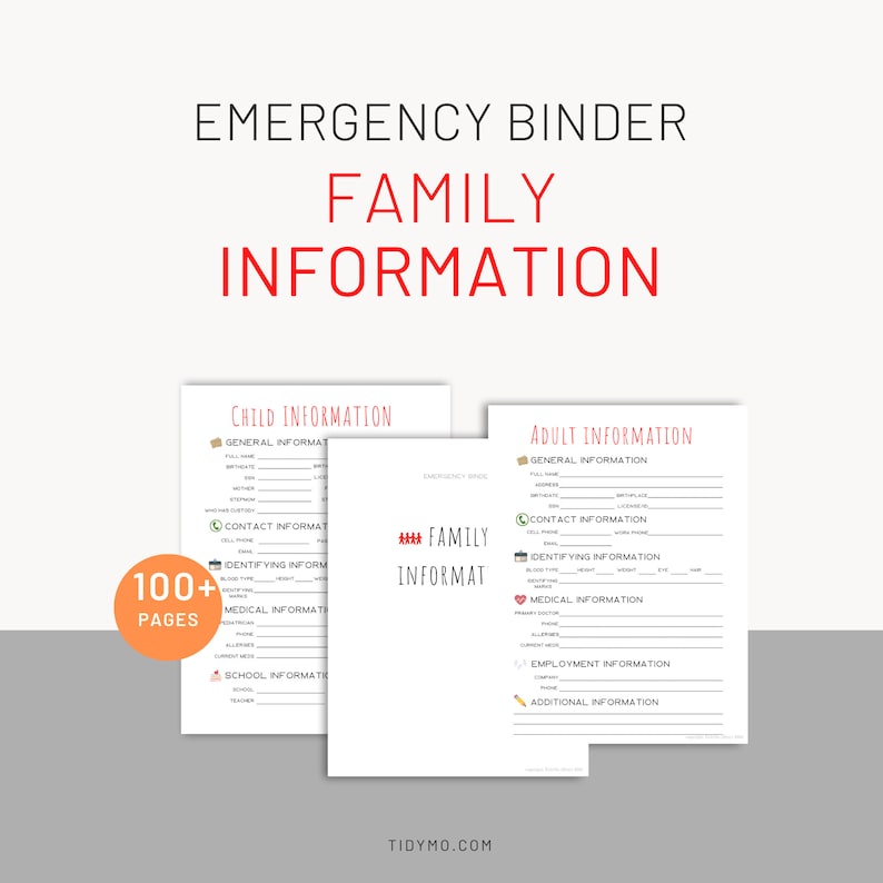Emergency Binder • Life Organizer PDF • Printable & Fillable Family ...
