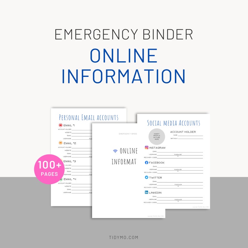 Emergency Binder • Life Organizer PDF • Printable & Fillable Family ...