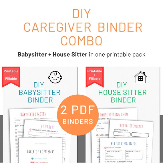 Babysitter & House Sitter Binder • Printable Caregiver Organizer PDF • Fillable Parent Planner for Home, Kids, Pets, Routines and More