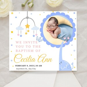 Instant Downloadable Baptism Invitation Card - Editable Baby Baptism Canva Template - Printable Boy Girl Christening Card Digital Invitation