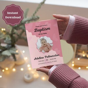 Instant Downloadable Baptism Invitation Card - Personalized Baby Baptism Invite Template - Printable Boy Girl Christening Card Invitation