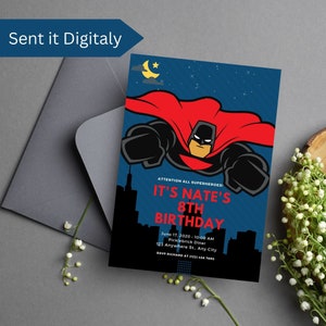 Bewerkbare superheld kinderen verjaardagsuitnodiging sjablonen - digitale kinderfeest uitnodiging sjabloon - afdrukbare verjaardagskaarten - Avengers sjablonen