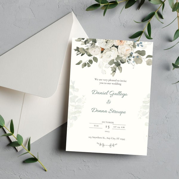 Wedding Printable Canva Invitation Card - Editable Wedding Detail Digital Card - Instant Downloadable Wedding Invitation Card Canva Template