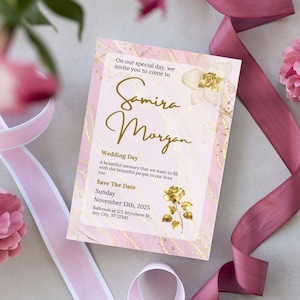 Editable Wedding Invitation RSVP Card File - Printable Wedding Detail Card Canva Template - Digital Boho Destination Wedding Invitation