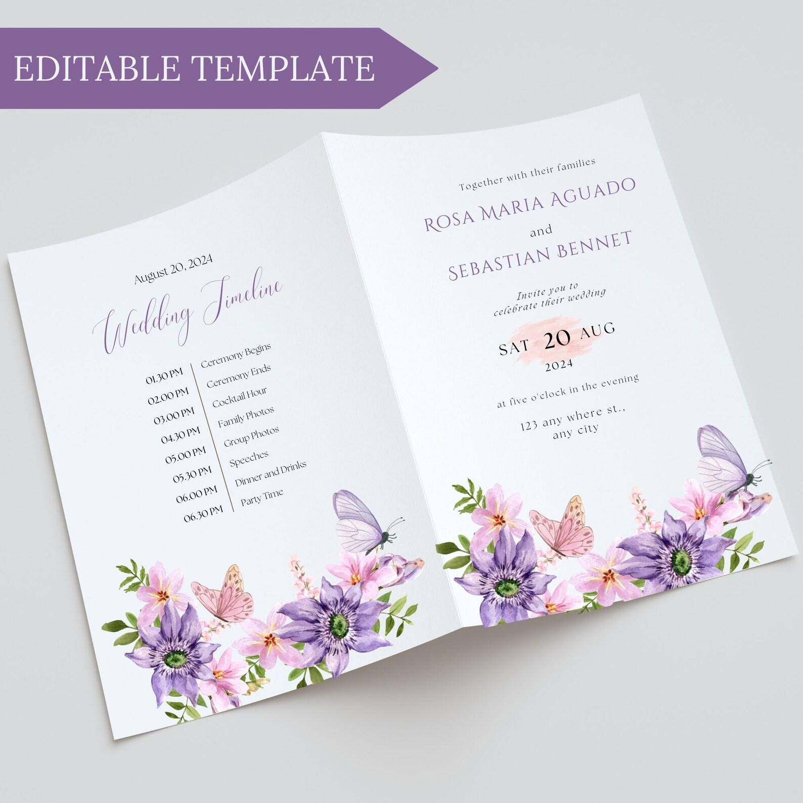 Digital Downloadable Foldable Wedding Invitation Card - Customizable ...