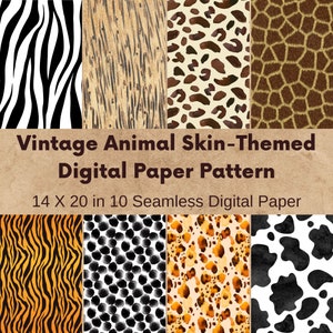 Digital Scrapbook Animal Skin Themed Paper Bundle - Printable Gift Wrapping Seamless Paper Pattern - Scrapbook Digital Background Paper Pack