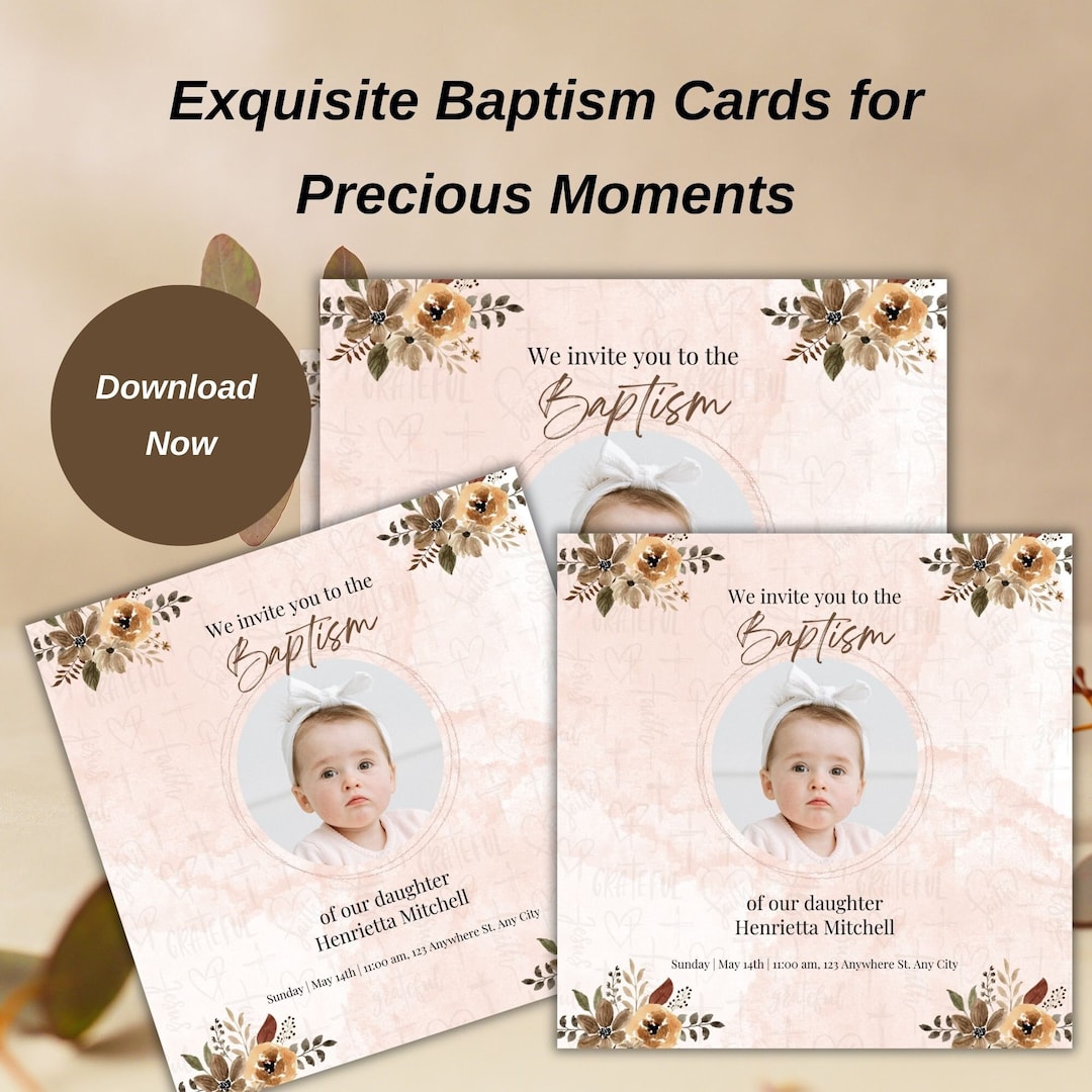 Printable Baby Catholic Baptism Invitation Template Digital