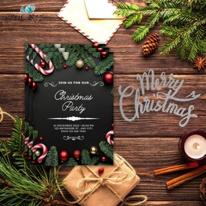 Christmas Party Invitation - Editable Christmas Themed Party Invitation - Christmas Canva Template Instant Download - Merry Christmas Invite