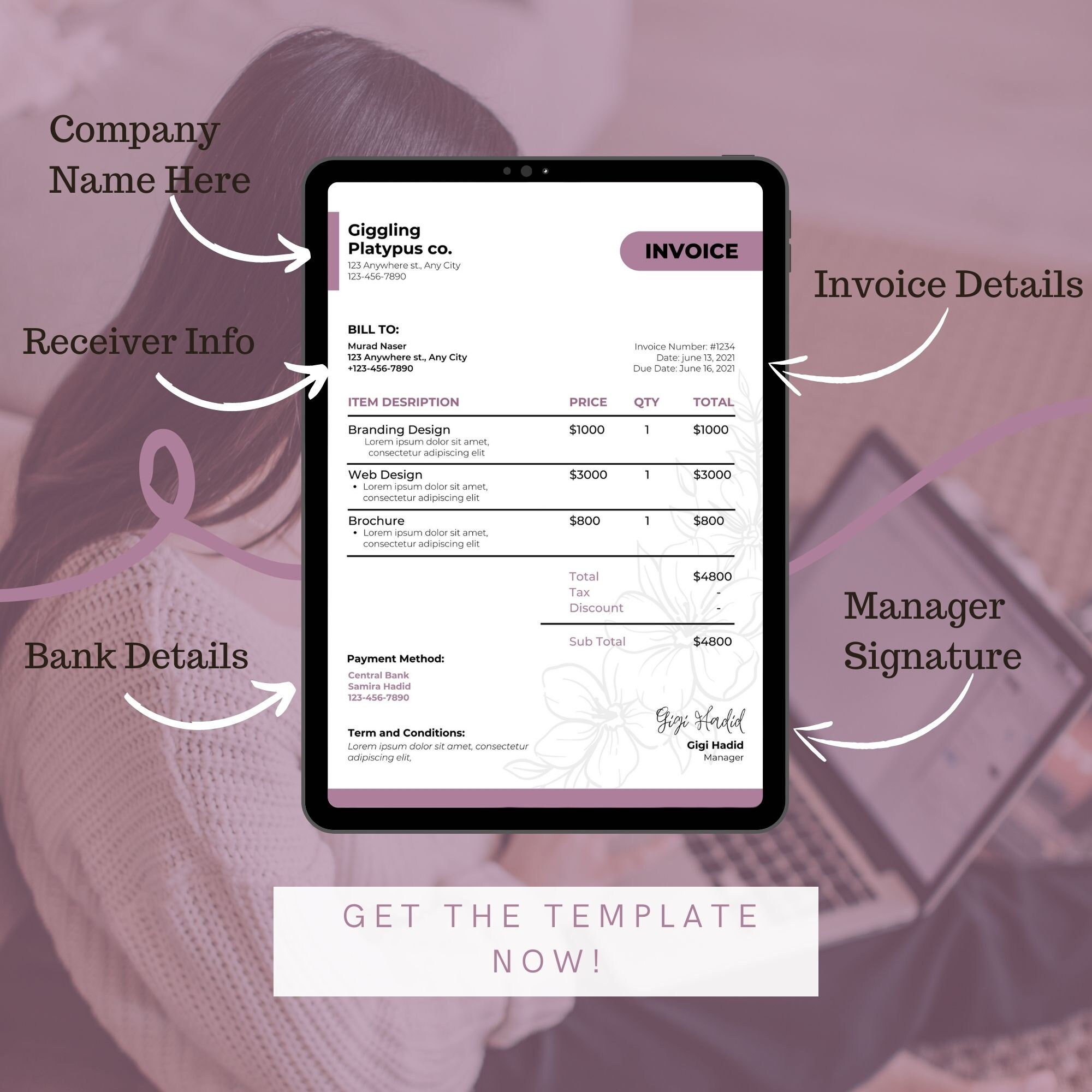 Editable Invoice Template Personalized Invoice Canva Templates