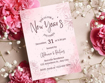 Convite para festa de Ano Novo - Modelo editável no Canva (Download digital)