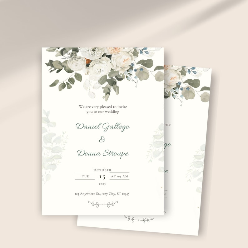 Wedding Printable Canva Invitation Card Editable Wedding Etsy