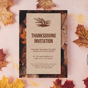 Editable Thanksgiving Invitation Canva Template - Digital Fall Invites - Printable Template Instant Download - Let&#39;s Give Thanks Invites