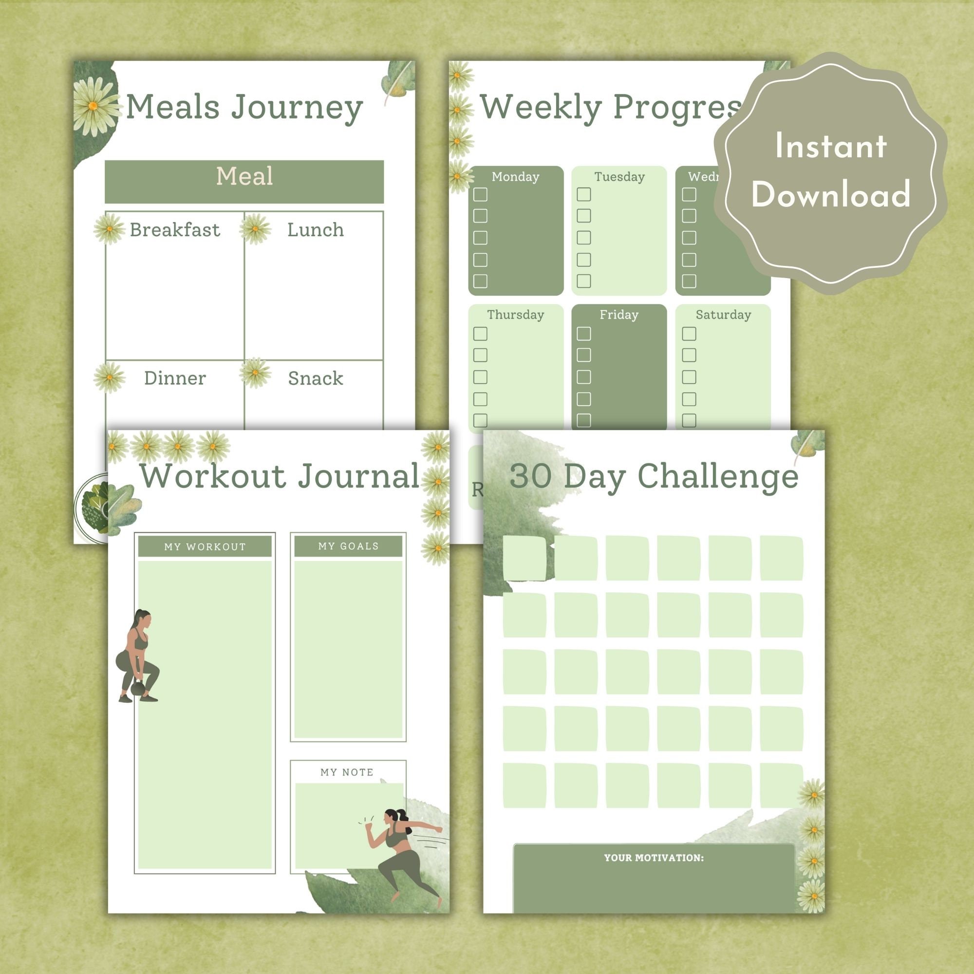 Workout Customizable Tracker Customizable Workout Planner – Printable Fitness Tracker (canva ...