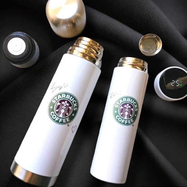 Thermos Smart: Starbucks Prénom Personnalisé Logo, Mug, Bouteille Isotherme, Gourde Réutilisable Cadeau Saint Valentin, Café Thé Infuseur.