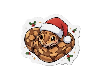Christmas Ball Python, Die-Cut Magnet | Holiday Snake Sticker Magnet