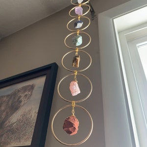 Raw Gemstone Decor, Chakra Gemstone Set, Beautiful Hanging gemstone Chakra Crystal set, Bohemian Decor, Crystal Sun Catcher